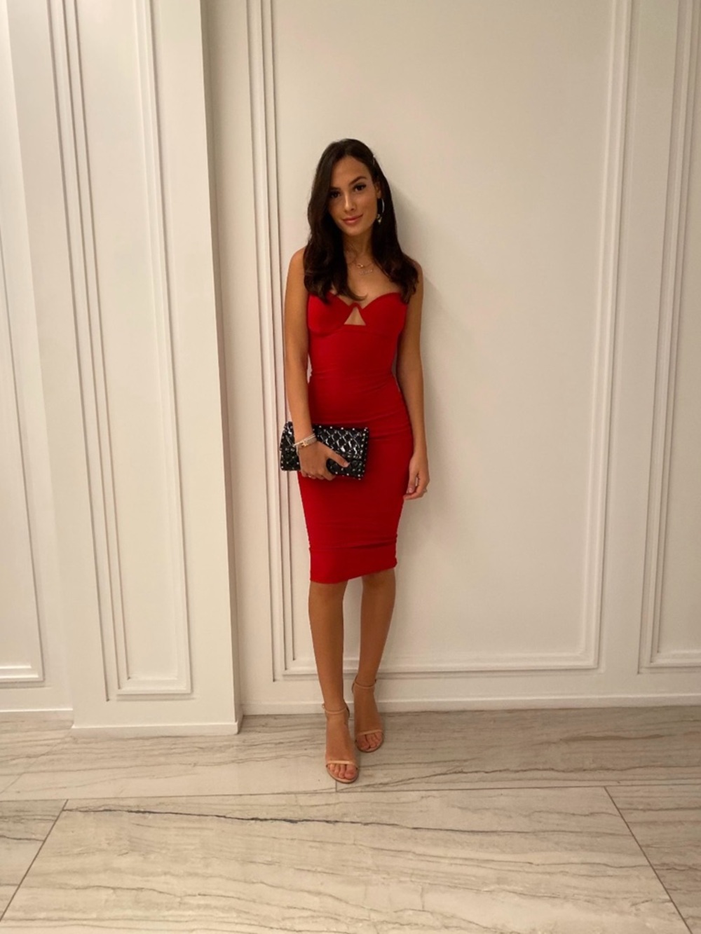 Nookie Red Midi Bodycon Dress with Sweetheart Cutout